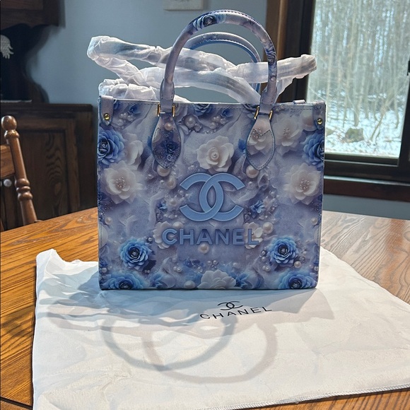 VIP/GWP/NOVELTY Handbags - Chanel Blue and White Monogrammed Floral Tote Bag - VIP Gift